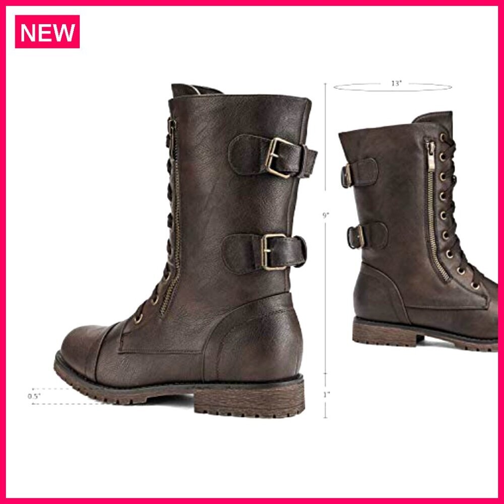 Women's Mid Calf Combat Boots with Wallet Pocket and Side Zipper - Picture 5 of 8